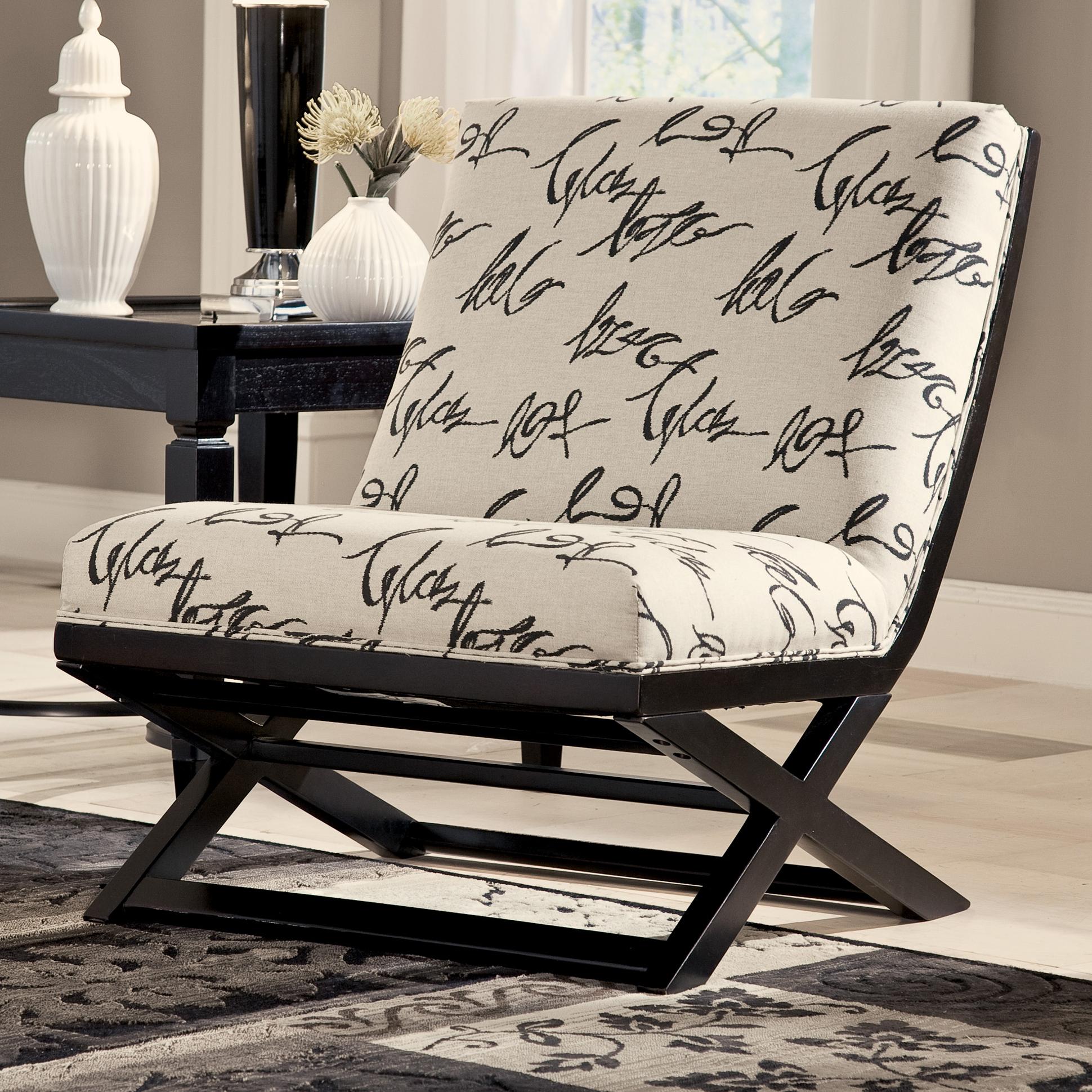 Ashley (Signature Design) Levon Charcoal Armless Showood Accent Chair with Abstract Script